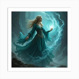 A Powerful Sorceress Casting A Spell, Surrounded By Swirling Magical Energy 1 Art Print