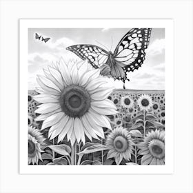 Butterfly In Sunflowers myluckycharm8 Art Print