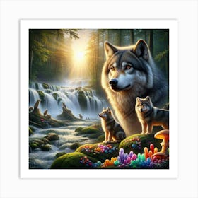 Beautful Ai Wolf Family Art Art Print