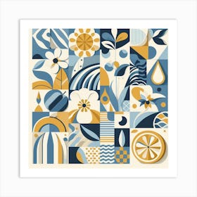 Mediterranean Matisse - Abstract Collage of Shapes, Flowers, and Fruits Art Print