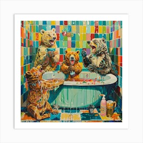 Bears In The Bath 2 Art Print