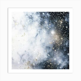 Abstract Galaxy In Watercolor Foreground Dust And Silver Sparkles Shimmering Space With A Bokeh Ef Art Print