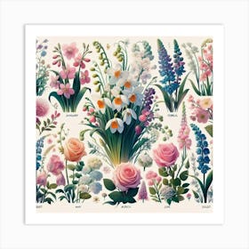 Birth flowers family bouquet 23 Art Print