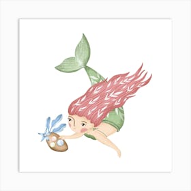 Cute mermaid gathering pearls baby girl nursery Art Print