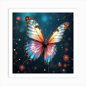 A Whimsical Butterfly With Wings Of Cascading, Iridescent Patterns Fluttering Through A Cosmic Garden Art Print