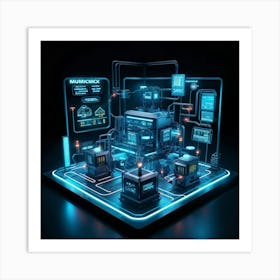 Cutting Edge Industrial Management And Automation System Interface Neon Glowing Lines On A Dark Bac (1) Art Print