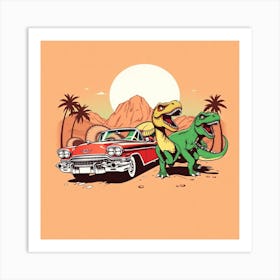 Dinosaurs And Car 5 Art Print