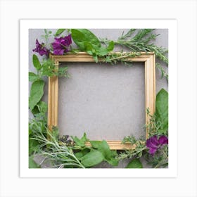 Frame With Flowers And Herbs 3 Art Print