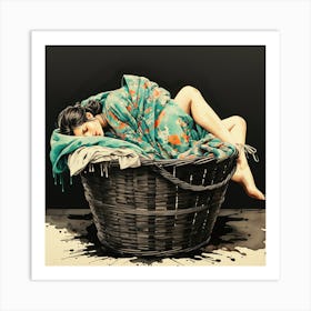 Woman Sleeping In A Basket Art Print