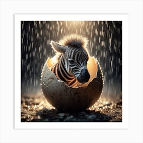 Zebra In Rain Art Print