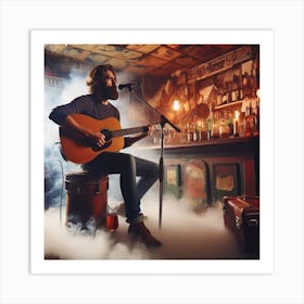 Man playing Acoustic Guitar In A Bar Art Print