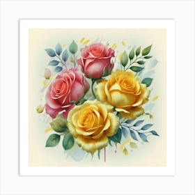 Watercolor design with beautiful roses oil painting abstract 11 Art Print