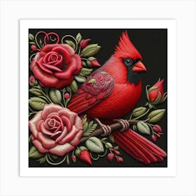 Cardinal With Huge Roses Art Print