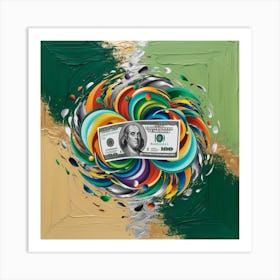 A Vibrant, Abstract Art Piece Featuring A Stylized $100 Bill As The Central Theme As Abstract Art Art Print