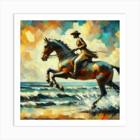 Horse Riding On The Beach Art Print