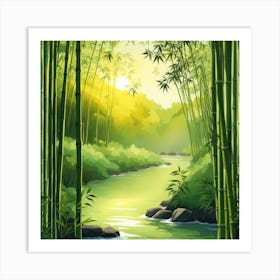 A Stream In A Bamboo Forest At Sun Rise Square Composition 168 Art Print