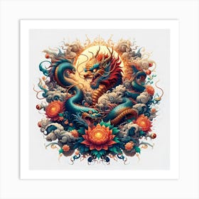 Dragon And Lotus Art Print