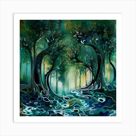 Trees Forest Mystical Forest Background Landscape Nature Art Print