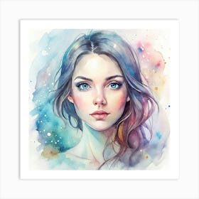 Watercolor Of A Girl With Blue Eyes Art Print