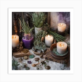 Candles and crystals Art Print