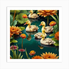 Ducks In A Pond 1 Art Print