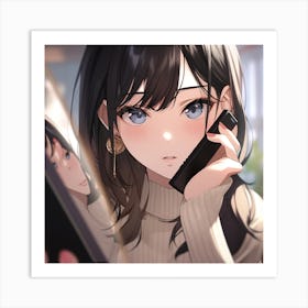 Anime Girl Talking On The Phone Art Print