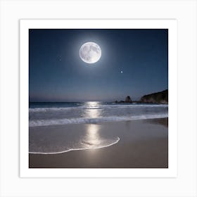 Full Moon Over Beach 1 Art Print