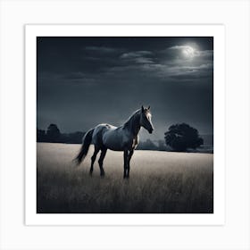 Horse In A Field At Night Art Print