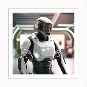 The Image Depicts A Stronger Futuristic Suit For Military With A Digital Music Streaming Display 16 Art Print