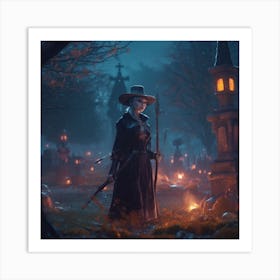 Witch In The Cemetery Art Print