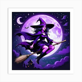 Witch On A Broom Art Print