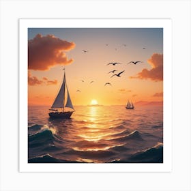 Sailboats At Sunset Art Print