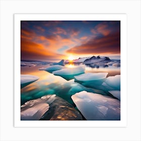 Icebergs At Sunset 52 Art Print