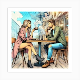 Couple Drinking Coffee Art Print