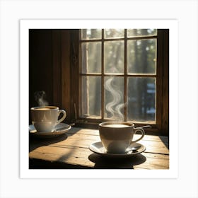 Two Coffee Cups On A Window Sill 1 Art Print