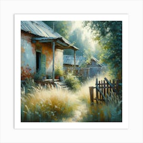 Old Abandoned House In The Countryside, Acrylic Painting Style Art Print