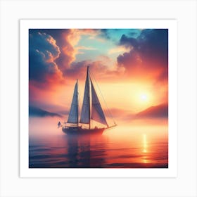 Sailboat At Sunset 4 Art Print