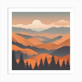 Misty mountains background in orange tone 37 Art Print