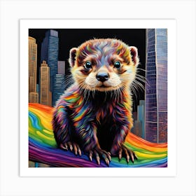 Rainbow otter Art Print