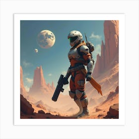 A Heroic Space Ranger With Futuristic Gear Exploring A Distant Alien Planet Art Print