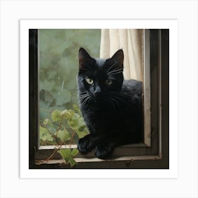 Black Cat In Window Art Print