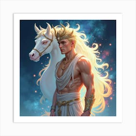 Majestic Prince With Watercolor Dazzling Aurora 1 Art Print