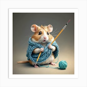 Hamster Knitting 2 Art Print