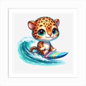 Cute Leopard On A Surfboard Art Print