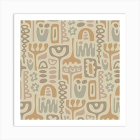 DREAMSCAPE Retro 70s Abstract Organic Floral Botanical Shapes in Warm Soft Neutral Beige Gray Tan Brown on Sand Art Print