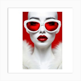 Woman In Red Sunglasses Art Print