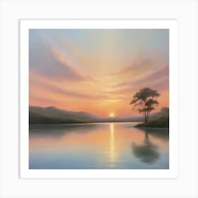 Sunset On The Lake Paintings Art Print Art Print