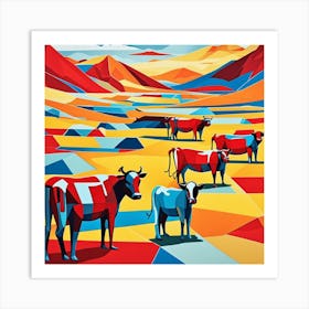 Cattle Looking For Water Cubism Style Art Print