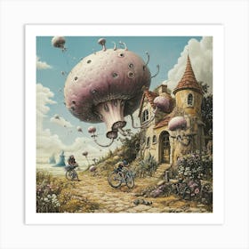 Frank in the sky with mushrooms Art Print