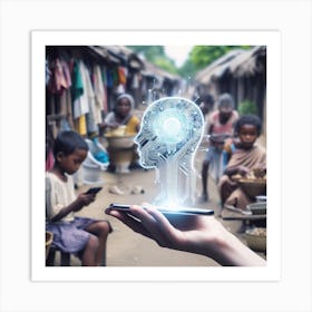 Hand Holding Smartphone With Artificial Intelligence Art Print